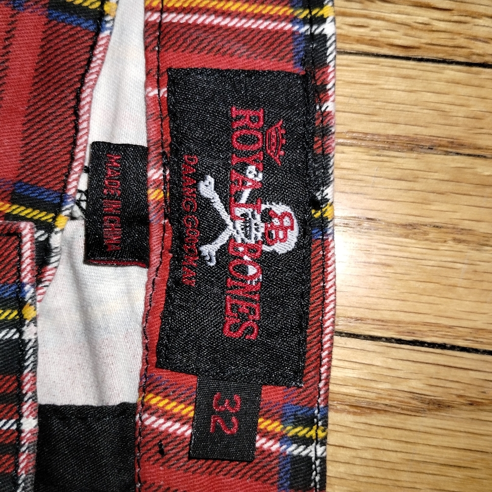 Royal Bones By Daang Goodman Hot Topic Plaid Punk Pants 32 Red S2012 Nwot - Picture 2 of 10